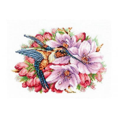 Borduurblad productfoto Borduurpakket Andriana ‘Hummingbird and flowers’