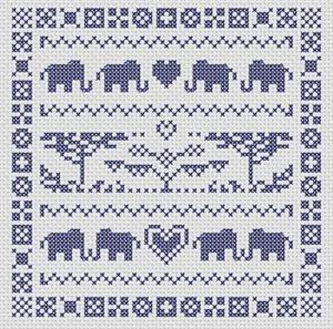Borduurblad productfoto Patroon MK Design Art 'Elephant Sampler'