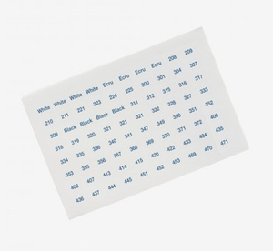 Borduurblad productfoto DMC garennummer stickers (voor wikkelkaartjes)
