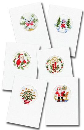 Borduurblad productfoto Borduurpakket Pako ‘Kerstkaarten set van 6 – wit’