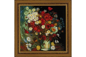 Borduurblad productfoto Borduurpakket Riolis ‘Still life with meadow flowers and roses after Van Gogh’s painting’