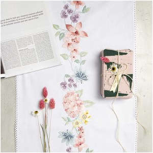 Borduurblad productfoto Borduurpakket Rico Design Tafelloper ‘Hydrangea Wreath’