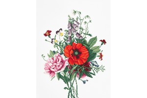Borduurblad productfoto Borduurpakket Luca-S ‘Bouquet with Poppy and Peony’