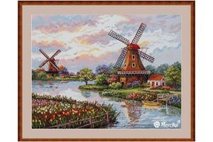 Borduurblad productfoto Borduurpakket Merejka ‘Dutch Windmills’