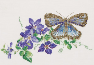 Borduurblad productfoto Borduurpakket Thea Gouverneur 'Butterfly-Clematis'