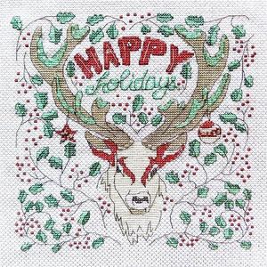 Borduurblad productfoto Patroon Peacock & Fig ‘Happy Holidays Deer’