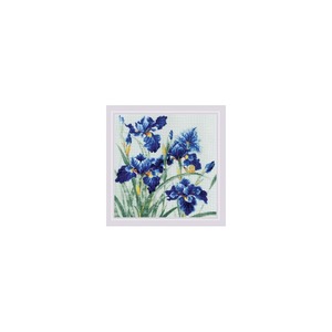 Borduurblad productfoto Borduurpakket Riolis ’Blue Irises’