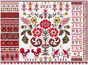 Borduurblad productfoto Patroon Merklap Oekraïens geïnspireerd - Loes de Kleuver