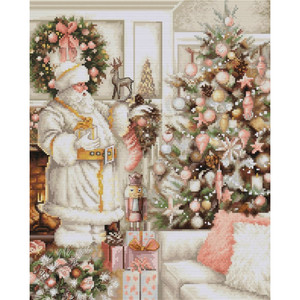 Borduurblad productfoto Borduurpakket Luca-S ‘White Santa with christmas tree’