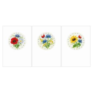 Borduurblad productfoto Borduurpakket Vervaco wenskaarten, 3 designs ‘Veldbloemen’