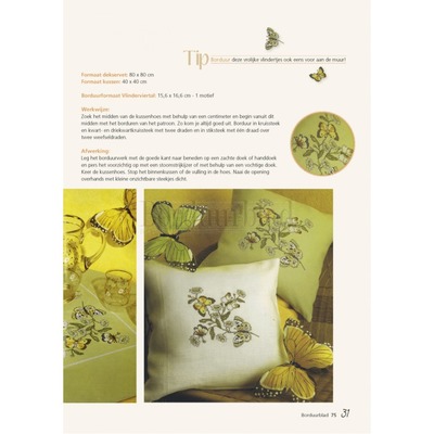 Borduurblad productfoto Patroon Kussen & dekservet met vlinderviertal 2