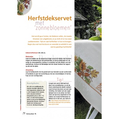 Borduurblad productfoto Patroon Herfstdekservet met zonnebloemen