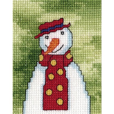 Borduurblad productfoto Sneeuwpop met rode sjaal met gele stippen