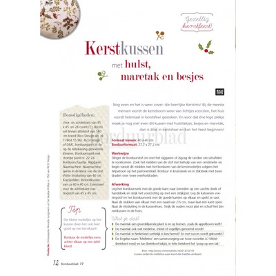Borduurblad productfoto Patroon Kerstkussen met hulst, maretak en besjes 2