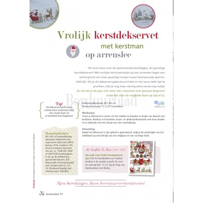 Borduurblad productfoto Patroon Vrolijk kerstdekservet met kerstman op arrenslee 2