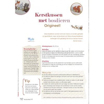 Borduurblad productfoto Patroon Kerstkussen met bosdieren. Origineel! 2