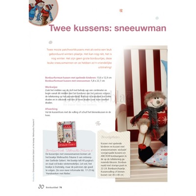 Borduurblad productfoto Patroon Twee kussens: sneeuwmannen en spelende kinderen 2