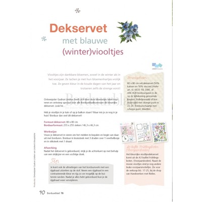 Borduurblad productfoto Patroon Dekservet met blauwe (winter) viooltjes 2