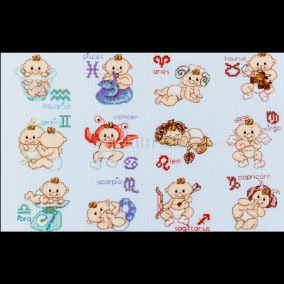 Borduurblad productfoto Patroon Baby Zodiac Sterrenbeeldjessampler voor lieve kleine baby'tjes