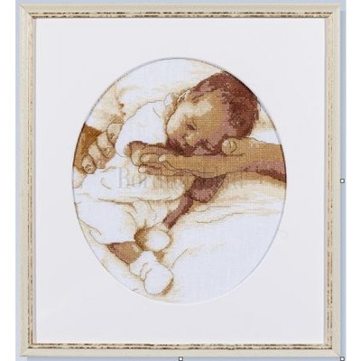 Borduurblad productfoto Patroon Pasgeboren baby in sepia
