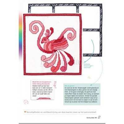 Borduurblad productfoto Patroon Keltische Droomvogel 1 roze/rood