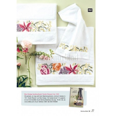 Borduurblad productfoto Patroon Sjieke bloemenhanddoekenset, gedecoreerd met gouden en zilveren details!