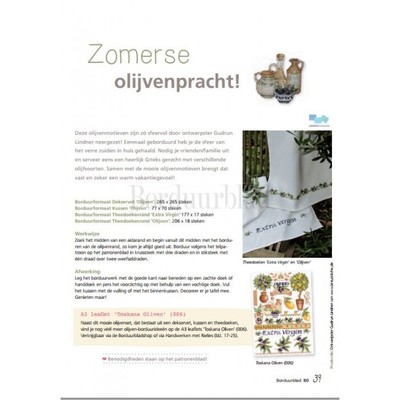 Borduurblad productfoto Patroon Zomerse olijvenpracht dekservet + kussen + theedoekranden 2
