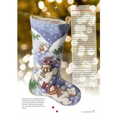 Borduurblad productfoto Patroon Kerstsok met sneeuwmannen