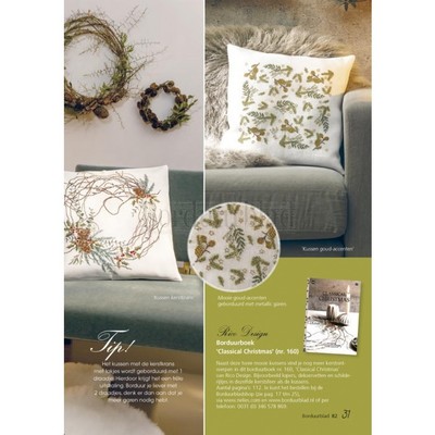 Borduurblad productfoto Patroon Kussens in Kerstsfeer - kerstkrans & goud-accenten