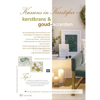 Borduurblad productfoto Patroon Kussens in Kerstsfeer - kerstkrans & goud-accenten 2