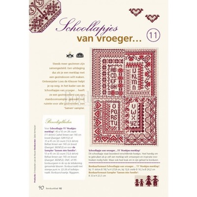 Borduurblad productfoto Patroon Schoollapjes van vroeger Hoekjesmerklap