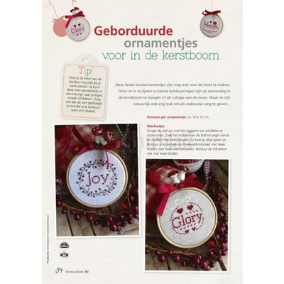 Borduurblad productfoto Patroon Geborduurde ornamentjes voor in de kerstboom (6 ontwerpen)