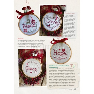 Borduurblad productfoto Patroon Geborduurde ornamentjes voor in de kerstboom (6 ontwerpen) 2