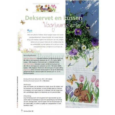 Borduurblad productfoto Patroon Dekservet en kussen Voorjaarplezier