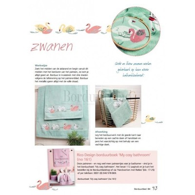 Borduurblad productfoto Patroon Mintgroene badhanddoekenset met sierlijke zwanen 2