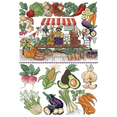 Borduurblad productfoto Lindner Kreuzstiche Leaflet 'Wochenmarkt 099'