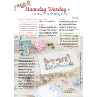 Borduurblad productfoto Patroon Maandag Wasdag - speciaal voor de babykamer