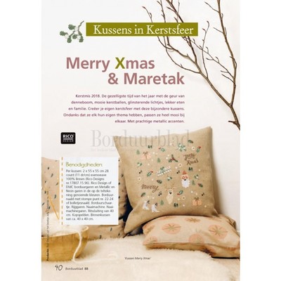 Borduurblad productfoto Patroon Kussens in kerstsfeer Merry Xmas & Maretak