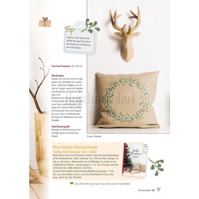 Borduurblad productfoto Patroon Kussens in kerstsfeer Merry Xmas & Maretak 2