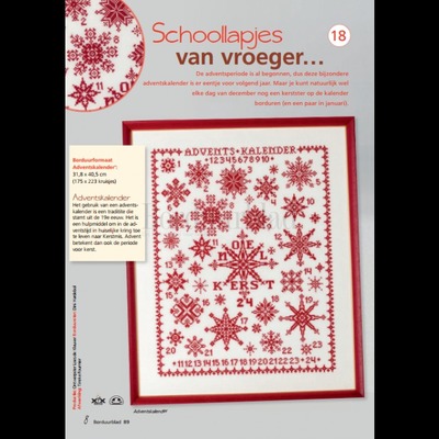 Borduurblad productfoto Patroon Schoollapjes van vroeger...18 Adventskalender en Kerstster