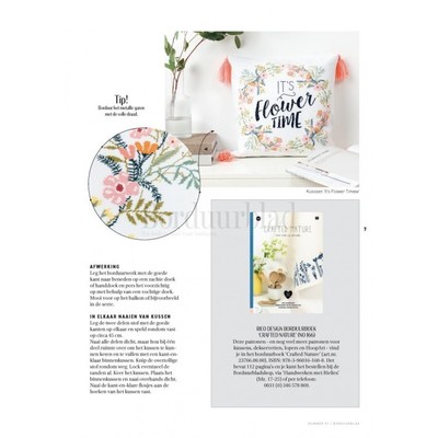 Borduurblad productfoto Patroon Dekservet en kussen met vrolijke voorjaarsbloemen 2