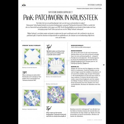 Borduurblad productfoto Patroon Mysterie borduurproject PinK: Patchwork in Kruissteek 2