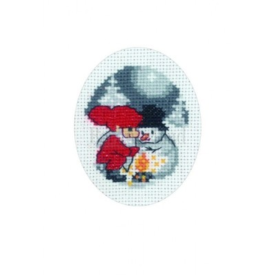 Borduurblad productfoto Kerstkaart Elf & Snowman - Elf en sneeuwman