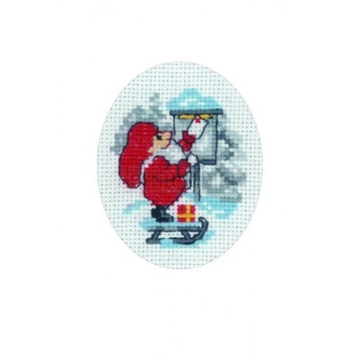 Borduurblad productfoto Kerstkaart Elf with postcard - Elf met kaart