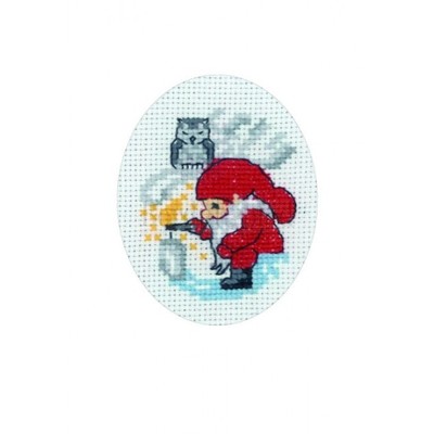 Borduurblad productfoto Kerstkaart Elf lightning - Elf met kaars