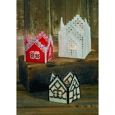 Borduurblad productfoto Hardanger borduurpakket House - huisje rood/wit