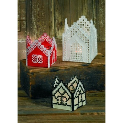 Borduurblad productfoto Hardanger borduurpakket Church 2- kerk/huisje wit/zwart