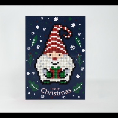 Borduurblad productfoto Diamond Painting kaart - Merry Christmas (Gnome)
