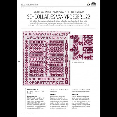 Borduurblad productfoto Patroon Schoollapjes van vroeger...22 2