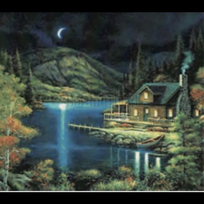 Borduurblad productfoto Moonlit cabin - cushion- patroon